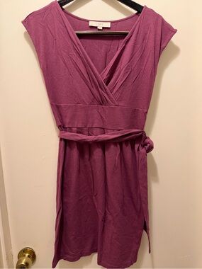 LOFT Purple Wrap-Style Cap Sleeve Dress